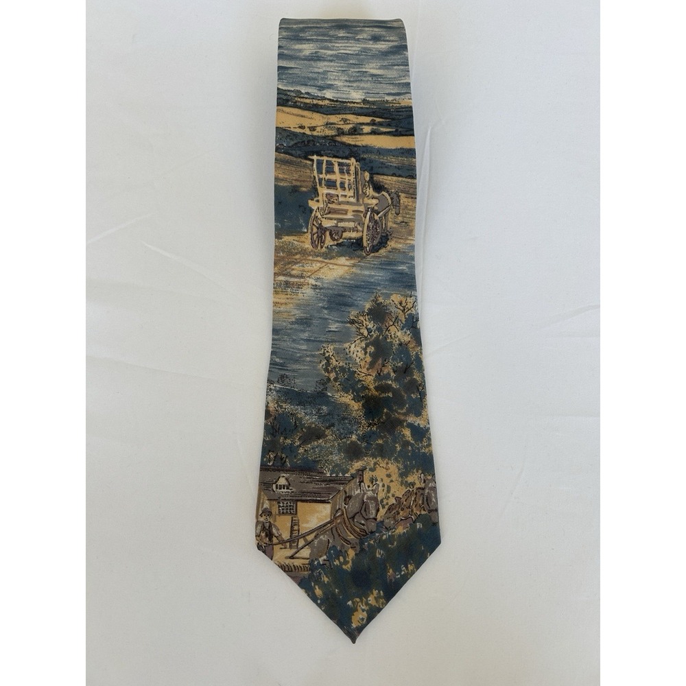 Vintage Rhynecliffe Watercolor Prairie Valley Italian Silk Neck Tie Tall Mens